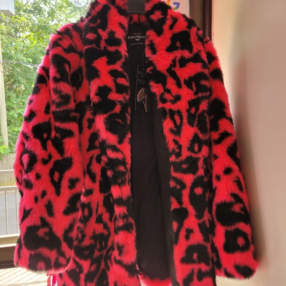 SpiritHoods XL Hot Pink Leopard Faux Fur Jacket